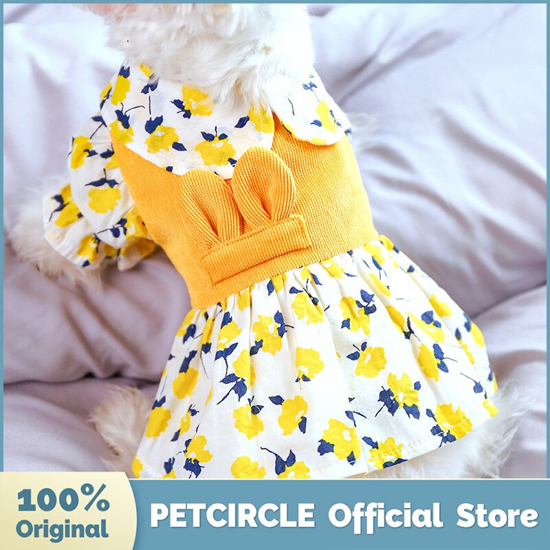 PETCIRCLE ropa de perro Pequeña Flor Amarillo vestido de pana de perro pequeño cachorro de gato para mascota toda la temporada Bonito traje para mascotas ropa falda