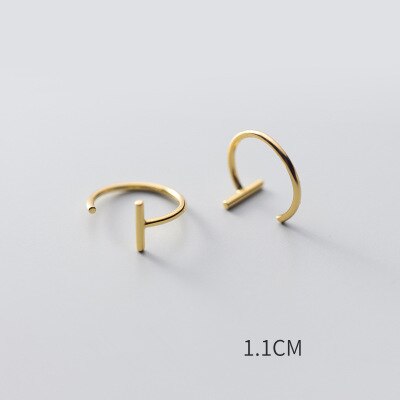 925 sterling sliver geometriske asymmetriske glatte hoop øreringe til kvinder små åbne huggies bøjler ørepiercing øreringe: Guldfarve 11mm