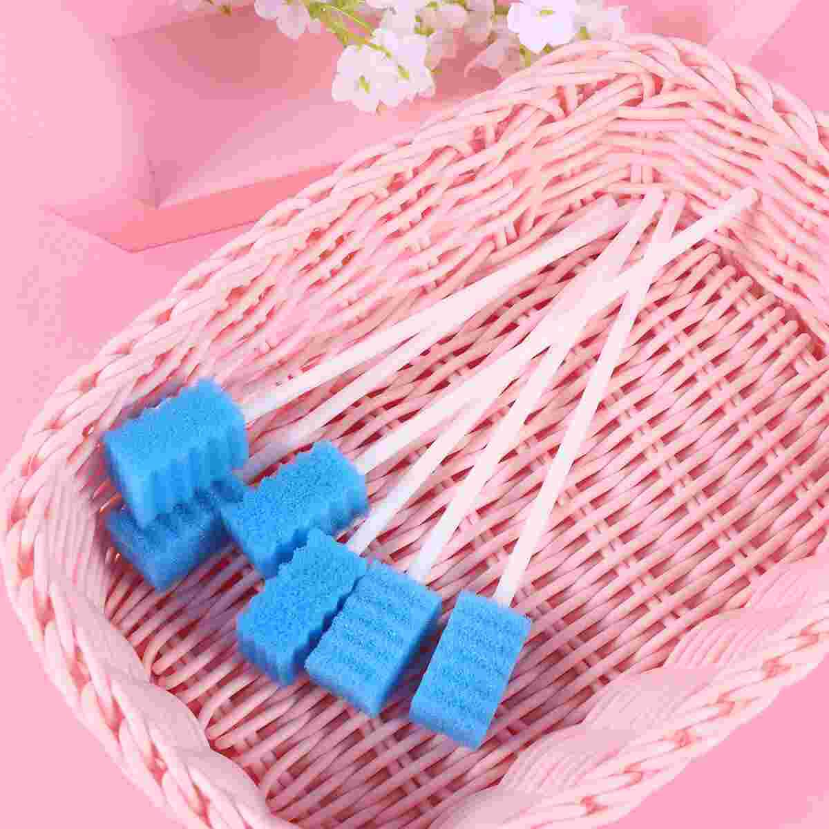 100Pcs Disposable Mouth Care Sponge Tooth Cleaning Sponge Swab Oral Care Sticks Blue