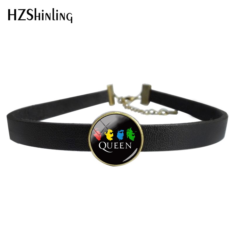 Pop and Rock Queen Band Photos Glass Dome Novel Jewelry Leather Bracelet Hand Craft: 3 / Black