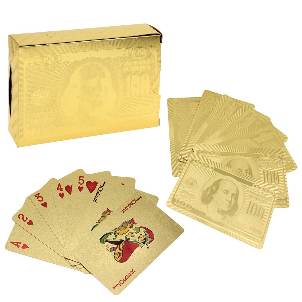 Foil Poker 24K Gold 54 Playing Cards Waterproof For Casino Table Game Plaid Luxury 8.8*5.7cm: MYK