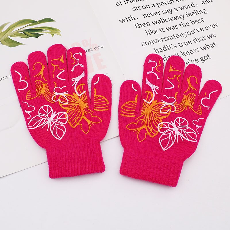 Winter Warm Gloves Children Knitted Stretch Mittens Boys Solid Girls Full Finger Christmas man Glove Knitted: Red