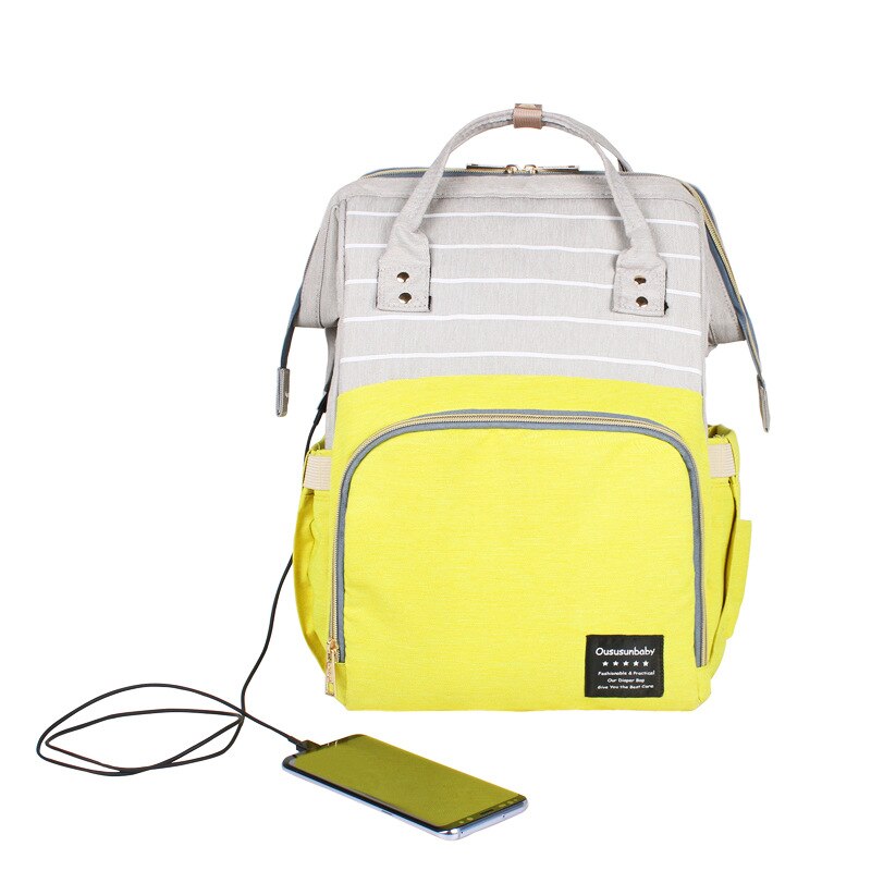 Mode Tas Voor Mama Koeler Handtas Multi Functie Sac Isotherme Rugzak Moeder Zak Opslag Vrouwen Tassen: USB gray yellow