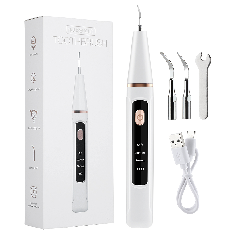 Limpiador ultrasónico de sarro para dientes, escalador Dental, limpiador eléctrico de dientes, blanqueamiento Dental, mancha, cálculo, placa, elimina el raspador de sarro: Blanco