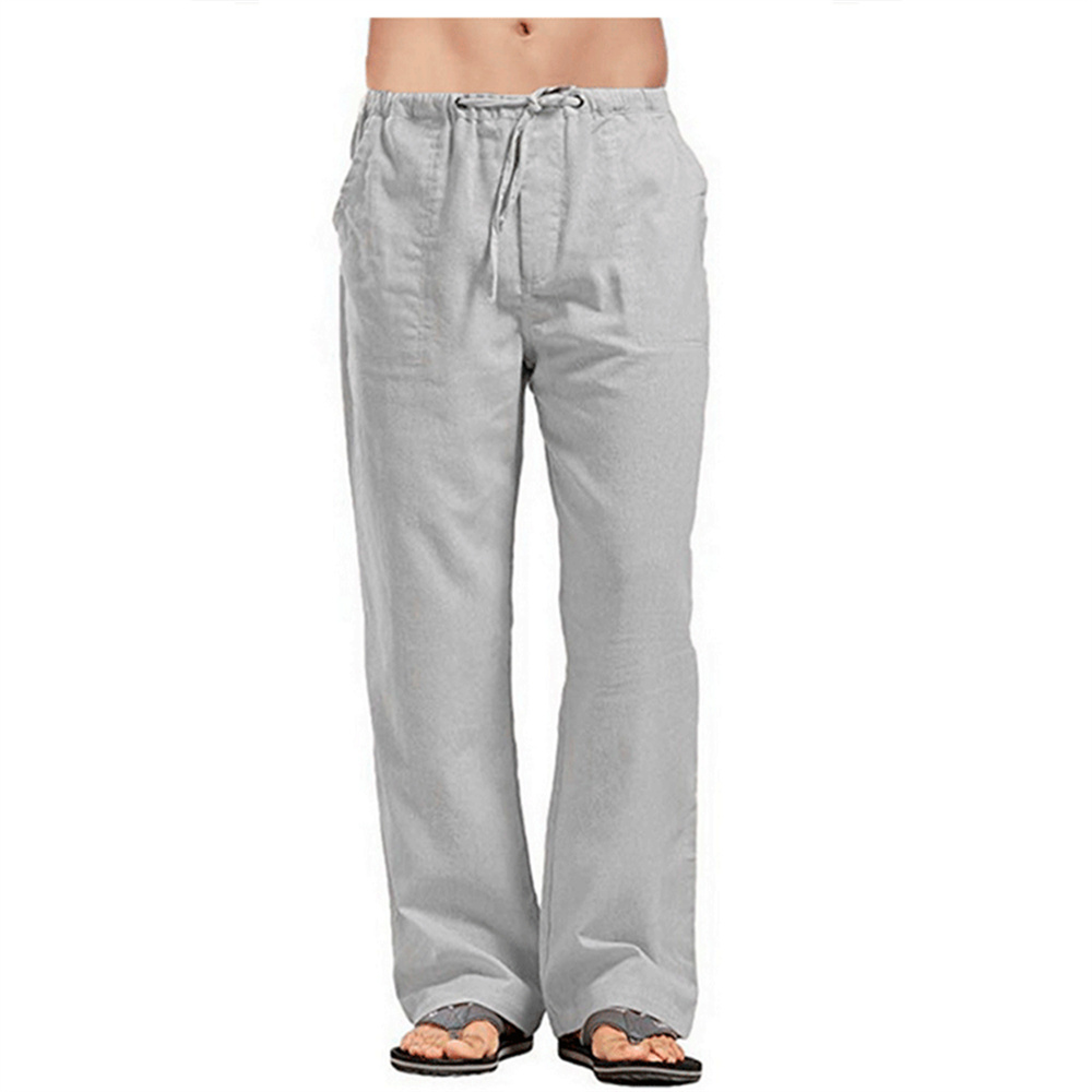 VANVENE Linnen herenbroek, casual, losse lichtgewicht elastische taille, zomer, yoga, strandbroek, Blauw, M