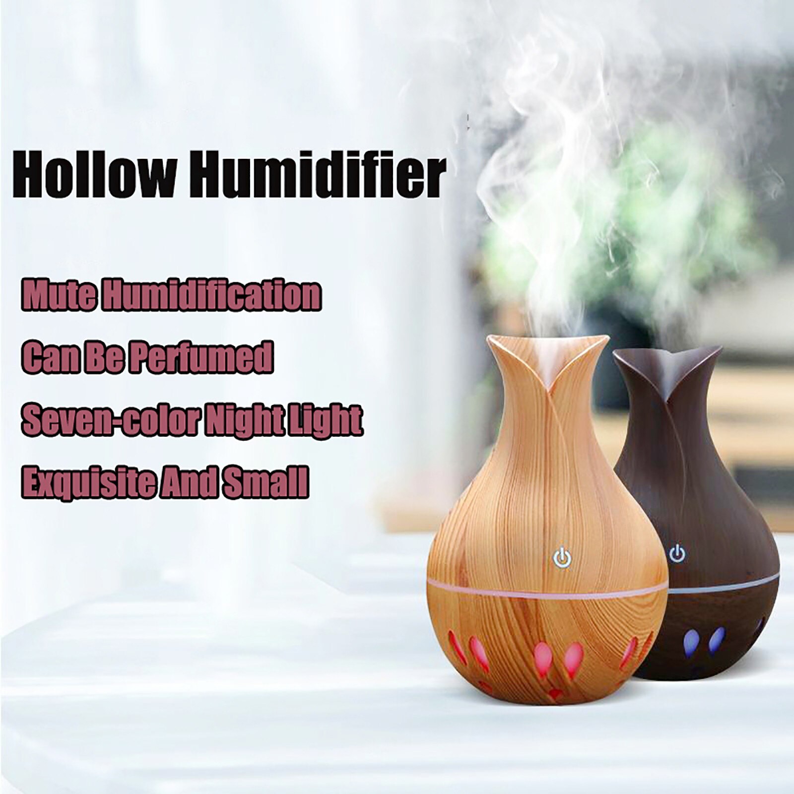 Elektrische Luchtbevochtiger Essentiële Aroma Olie Diffuser Ultrasone Houtnerf Luchtbevochtiger Usb Mini Mist Maker Led Licht Hydraterende