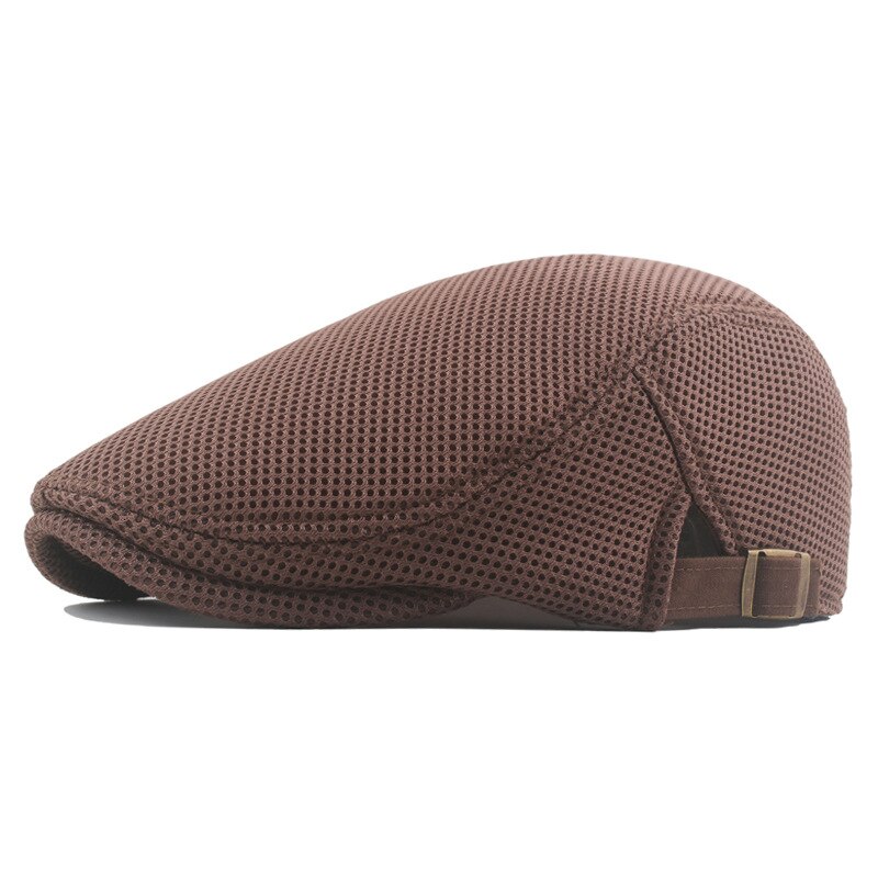 Spring Summer Men's Beret Solid Color Hollow Mesh Cap Breathable Adjustable ladies Sun Hat: Coffee