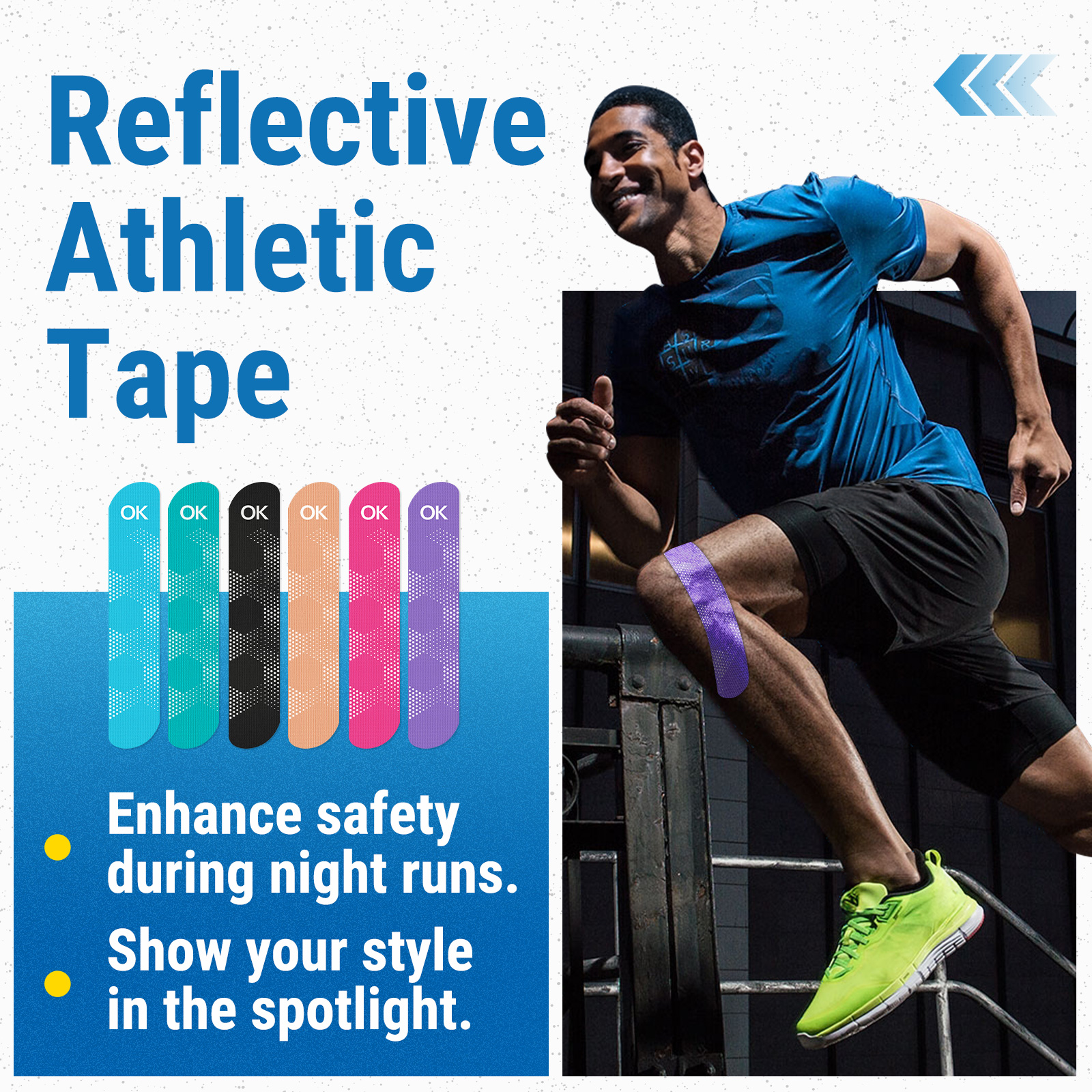 OK TAPE synthetische kinesiologietape, 20 strips, elastische atletische tape voor pijnverlichting reflecterend waterdicht, 2 "x 10" / 5 cm x 25 cm