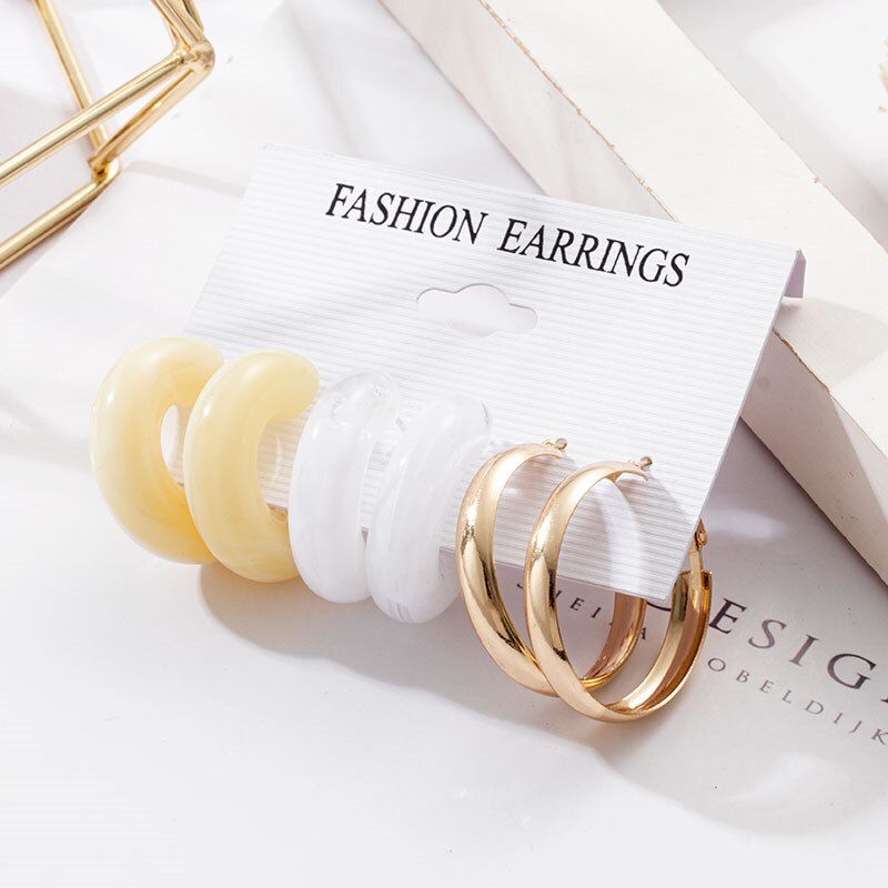 Grandes boucles d'oreilles géométriques en acrylique pour femmes, ensembles de perles, accessoires tendance, bijoux,: Gold 1025