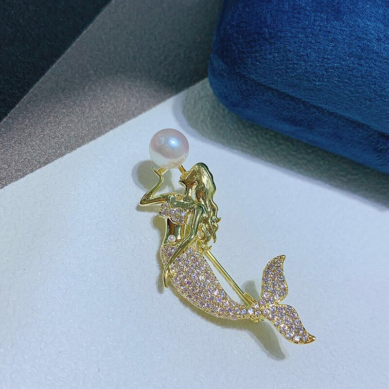 The temperament zircon mermaid golden microscope brooch brooch euramerican style