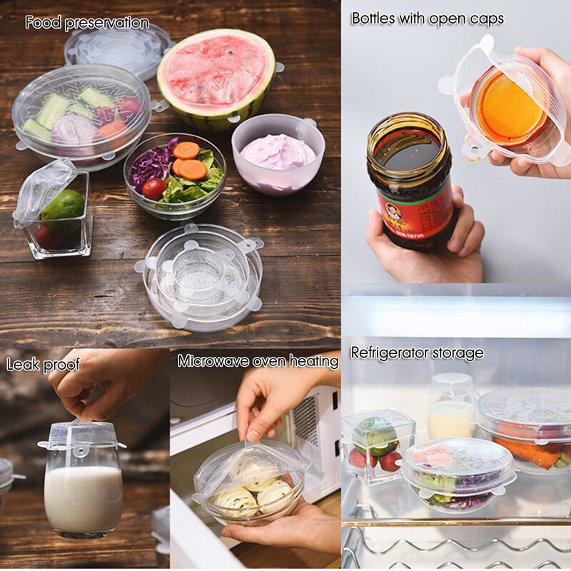 6 stuks siliconen rekdeksels universele deksel siliconen kom pot deksel siliconen deksel pan koken voedsel vers deksel magnetron deksel