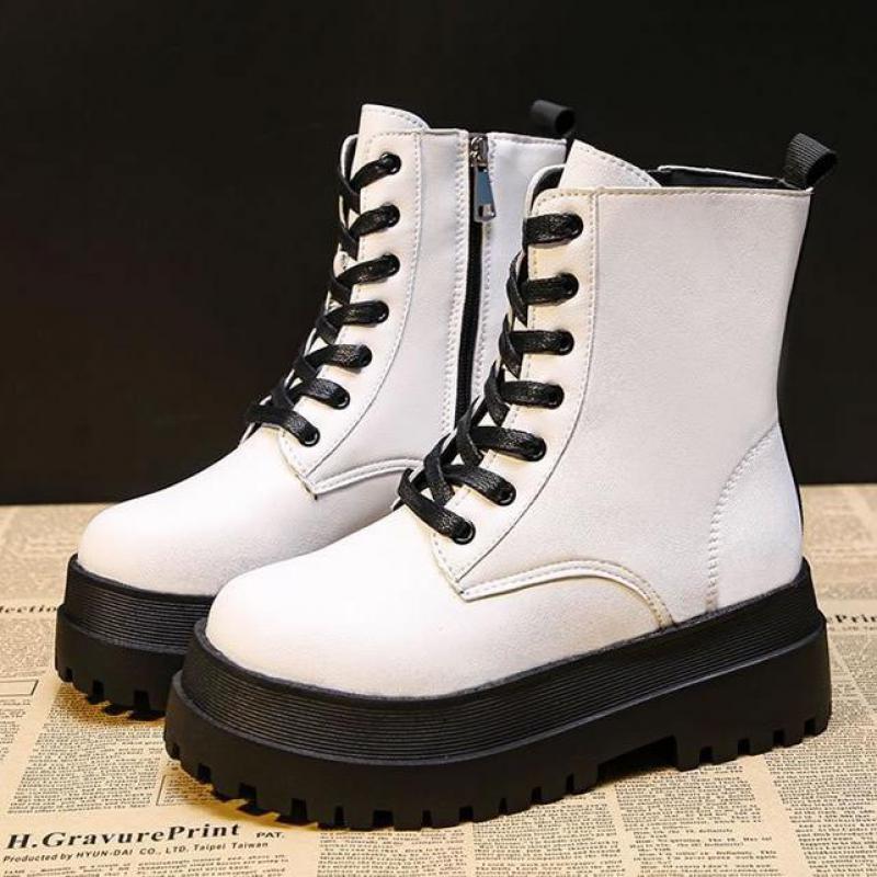 Brand Women White Platform Boots Chunky Heels Warm Fur Winter Ankle Boots for Women Stylish Side Zip Shoes Woman