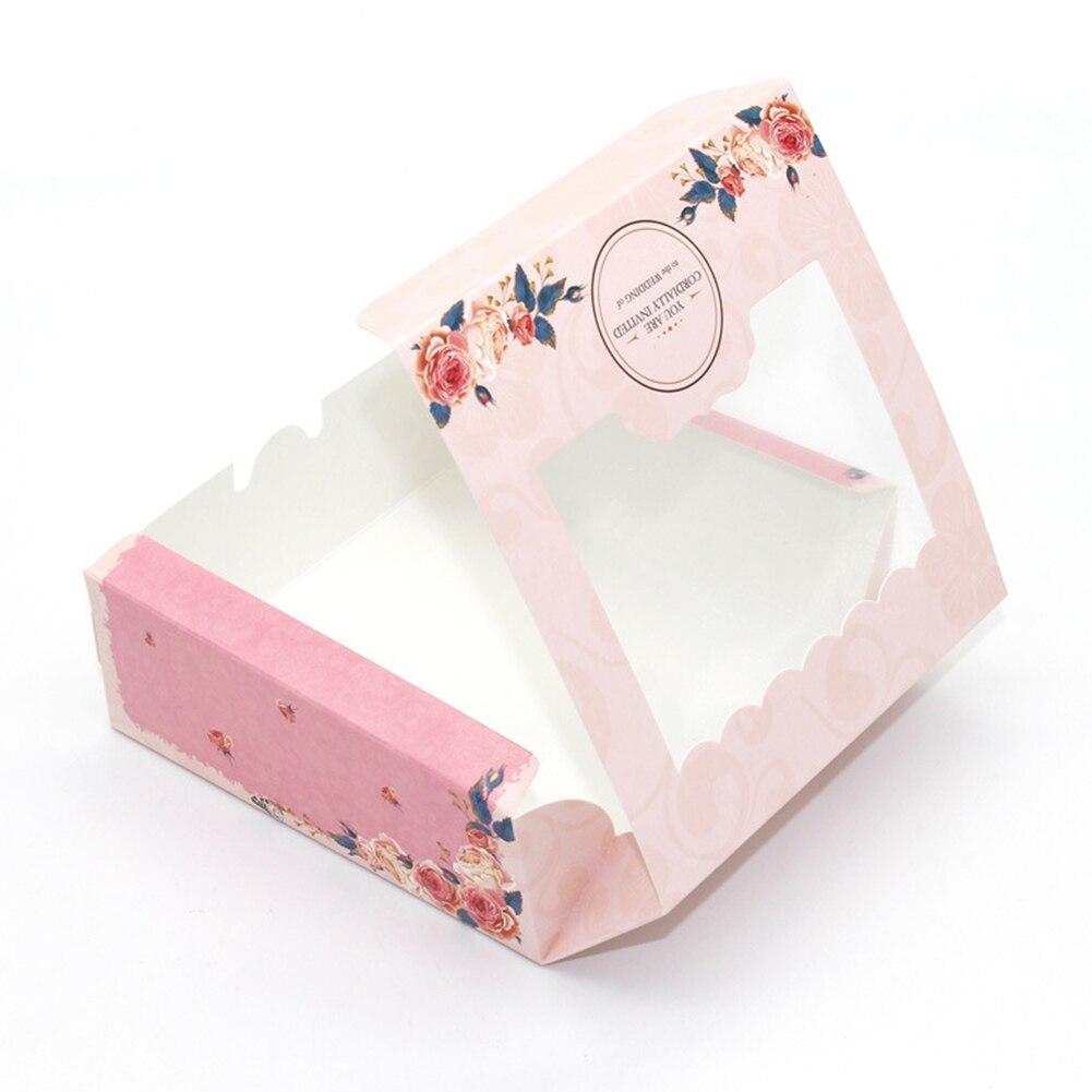 10 Pcs Box Party Foldable With Window Candy Rose Cute Packaging Multi Purpose Cupcake Wedding Cookies Easy Assemble Paper