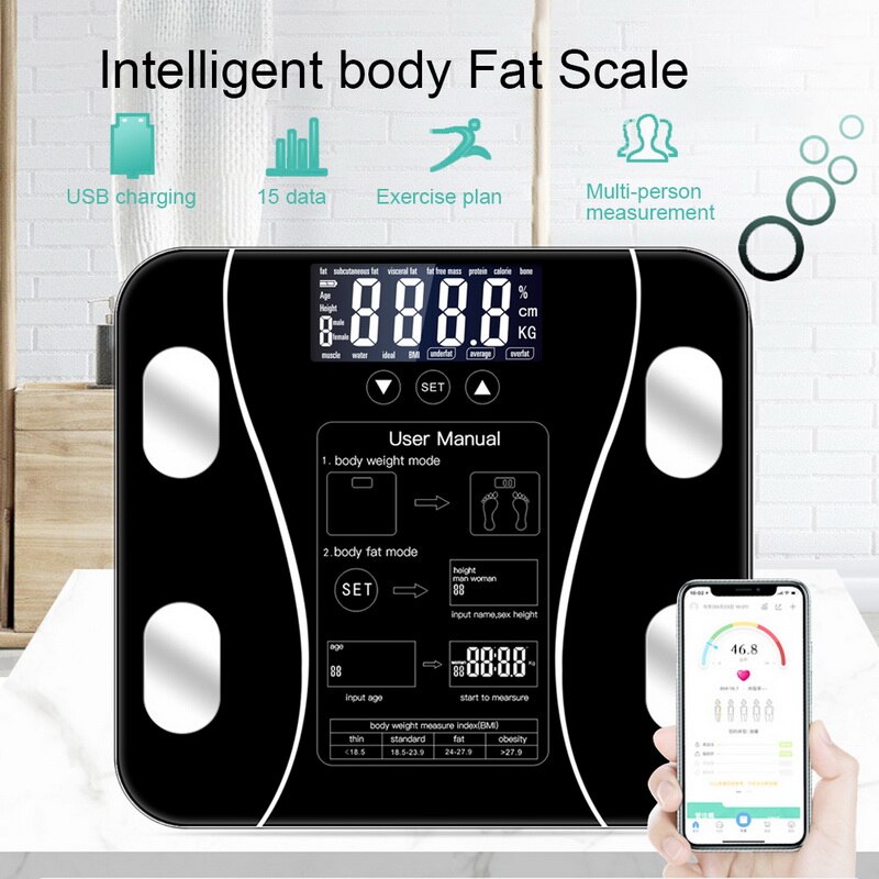 Bodyscale gulv videnskabelig smart elektronisk ledet digital vægt badeværelse balance bluetooth app androidios