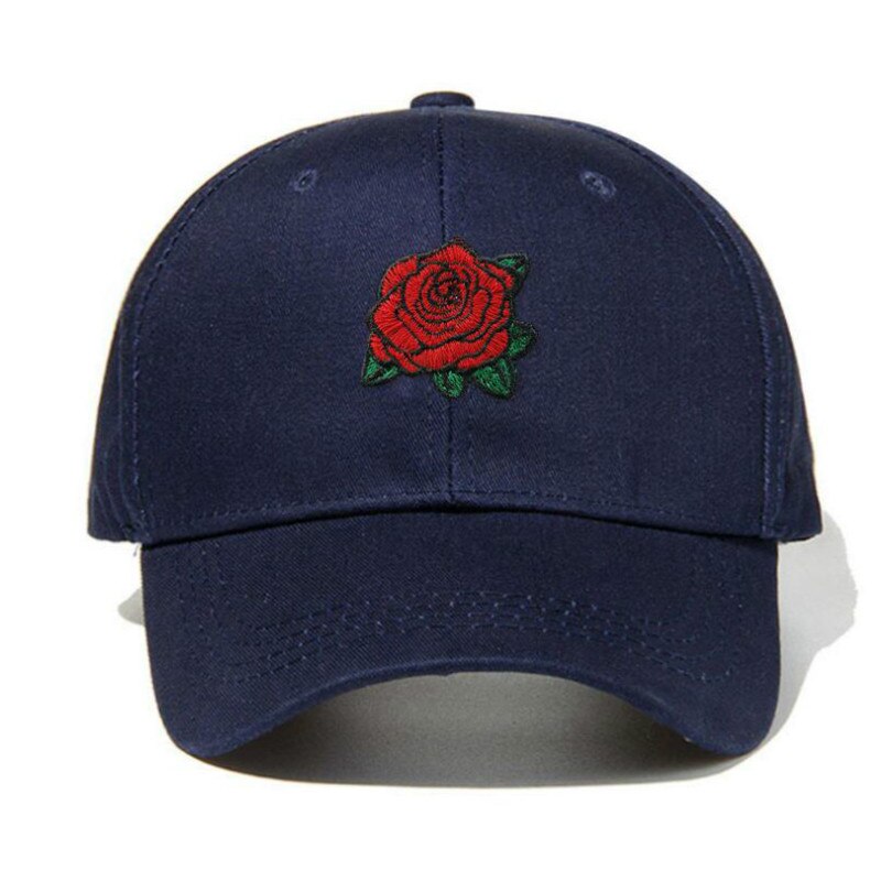 Rose baseball kasket hip hop kvinder bomuld broderi blomst snapback hat udendørs sport buet sommer hat kvindelig far hat: Marine blå
