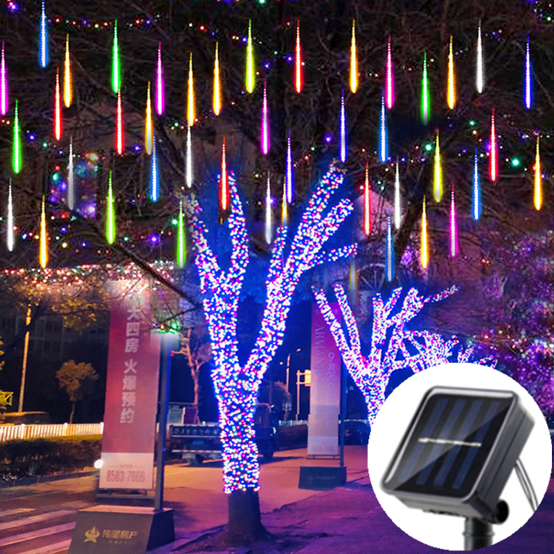 Lumière Led solaire extérieure pluie de météores lumières étanche décor de jardin guirlande de rue extérieure nouvel an décoration de noël: Vert forêt / 6-10W