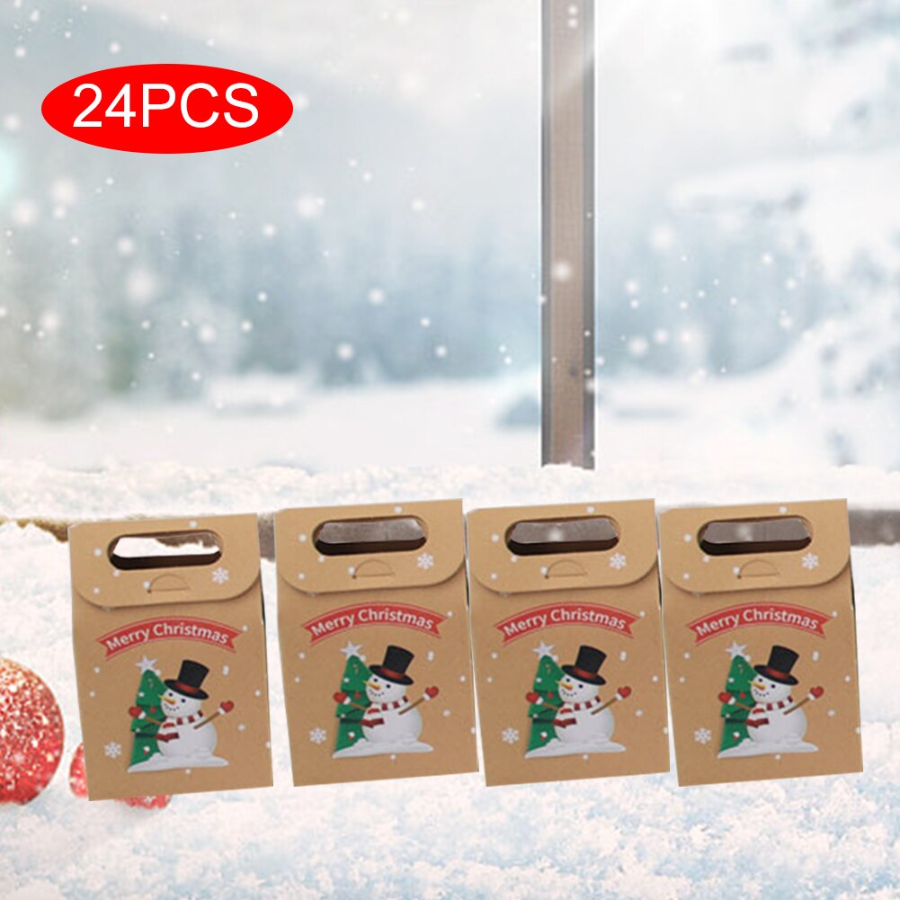24pcs/set Christmas Party Storage Box Craft Paper Presents Candies Festival Cookies Printed Wrapping Bags Reusable Handheld