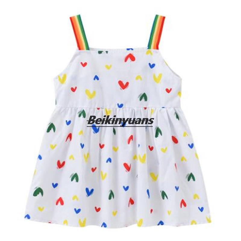 New girls&#39; dresses, new girls&#39; cute rainbow shoulder straps, suspenders, children&#39;s love princess dresses in summer: White love / 80CM