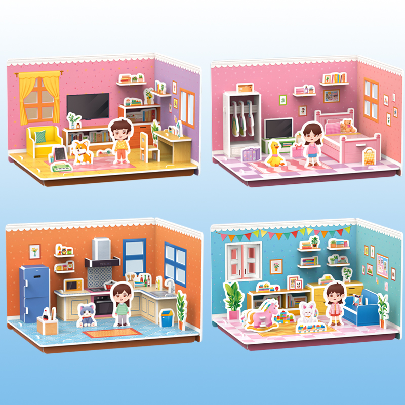 Three-Dimensional House Assemble Model Handmade DIY 3D Paper Card Puzzle Parent-Child Interaction Children's Toys