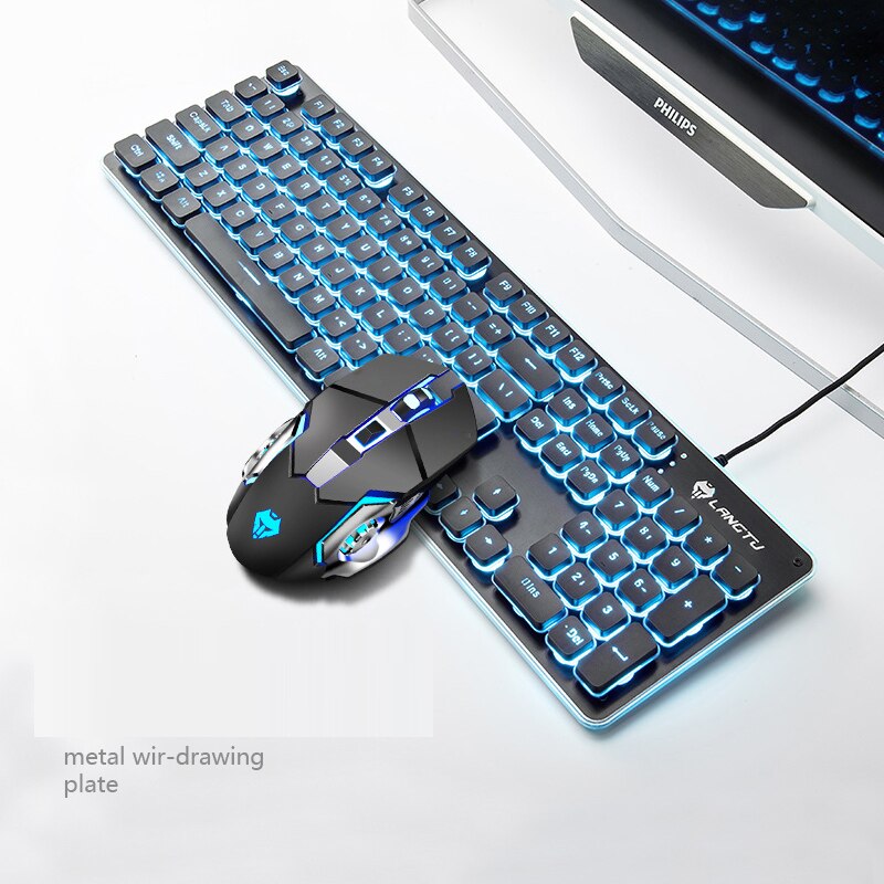 Gaming Keyboard Backlit Keyboard With Silent Gaming Mouse Set Keyboard Mouse Gamer Kit For Computer Game PC Laptop: Black Set (Blue)