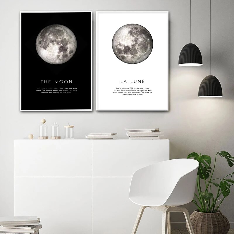 De Maan Quotes Poster Black White Wall Art Print Planeet Schilderen Decoratieve Foto Modern Home Woonkamer Decoratie