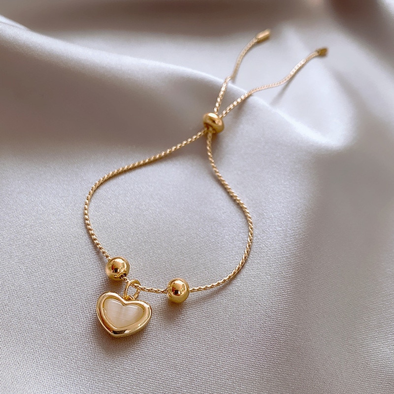 Korean Opal Love Pendant Bracelet for Woman Simple and Exquisite Gold Chain Cuff Bracelet Party Jewelry Anniversary