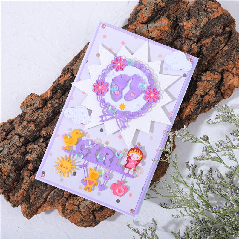 Kokorosa Baby Footprint with Boy Girl Letter Metal Cutting Dies Embossing Stencil Scrapbook Template Punch Paper Crafts