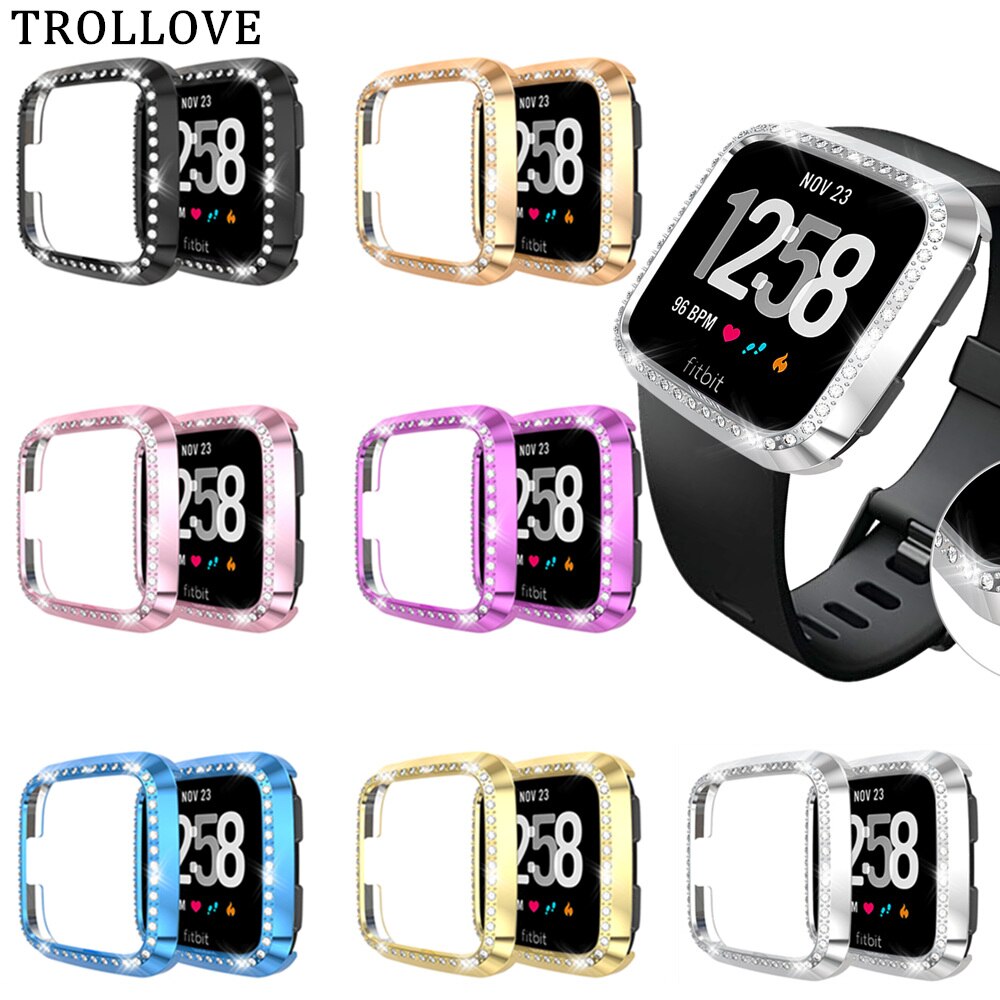 Diamond Watch Case Voor Fitbit Versa/Versa Lite Bumper Smart Horloge Band Accessoires PC Bescherming Shell Beschermhoes Frame