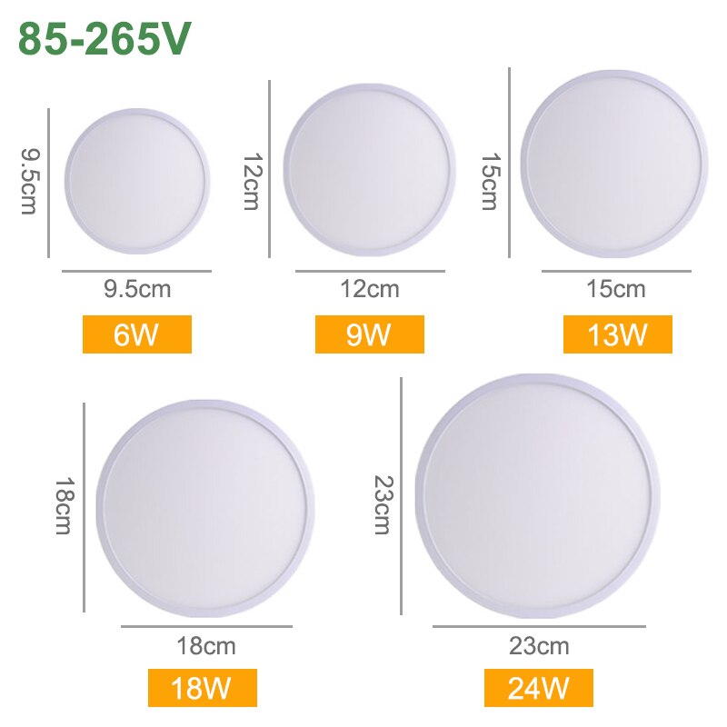 Panel de luz LED para techo, de 18W lámpara redonda, 24W, 36W y 48W, AC85-265V para luz decorativa para el hogar: Module B / 9W Cold White
