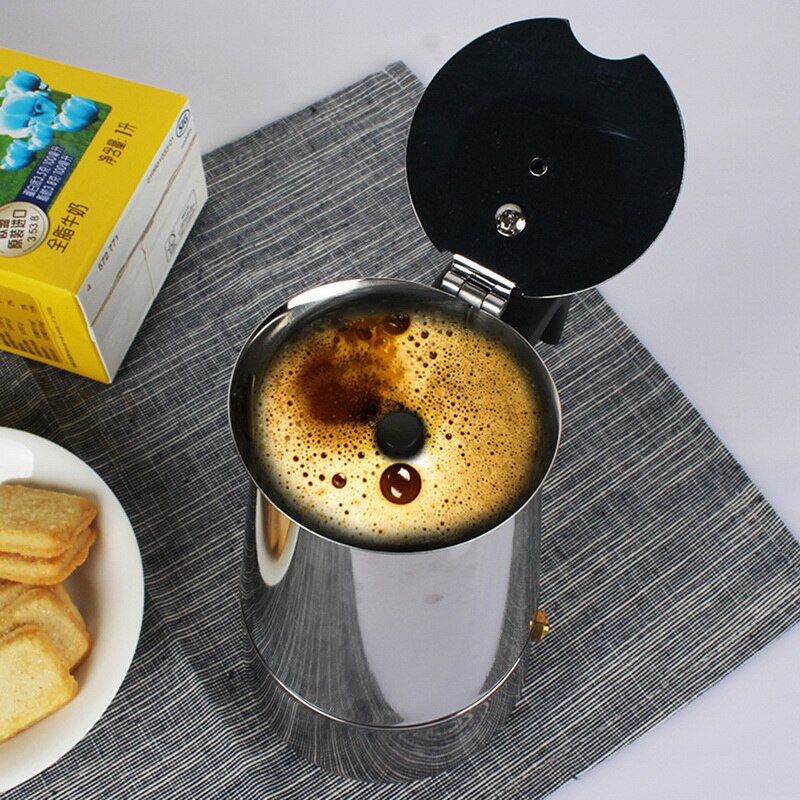 Rustfrit stål kedel kaffe brygger kedel pot bærbar espresso kaffemaskine moka pot pro barista 100ml/200ml/300ml/450ml#9