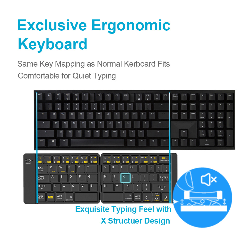Foldable Wireless Keyboard Ultra Slim Bluetooth Keyboard Rechargeable Portable Folding Keyboard for Tablet Laptop