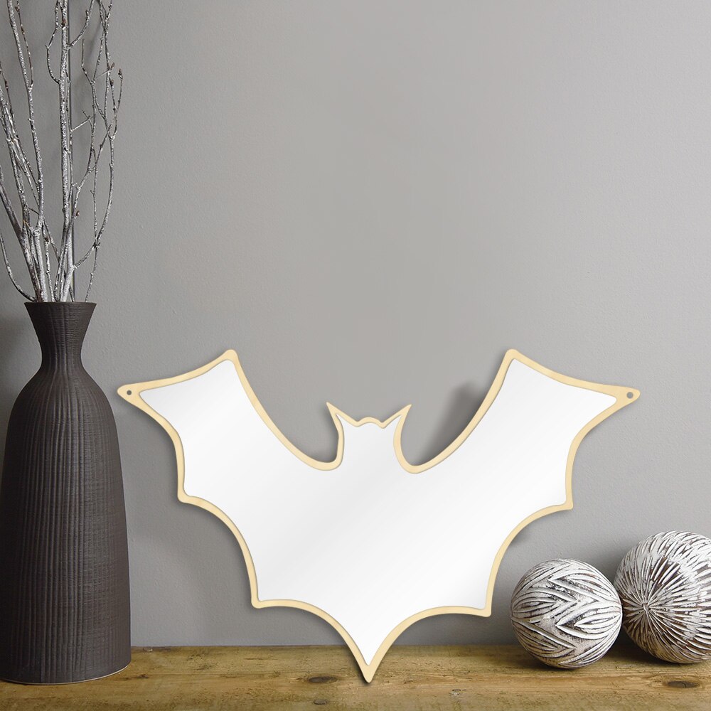 Espejo de pared con forma de murciélago, decoración de Halloween para casa, espejo con base de madera, espejo de maquillaje con soporte para pared o mesa
