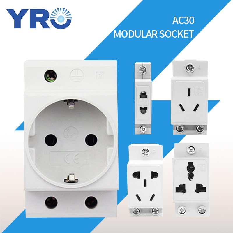 AC30 35mm montaje en carril DIN alimentación de CA 10A 16A 25A 250V 440V 2/3/4/5 Pin enchufe Modular tipo UE AU