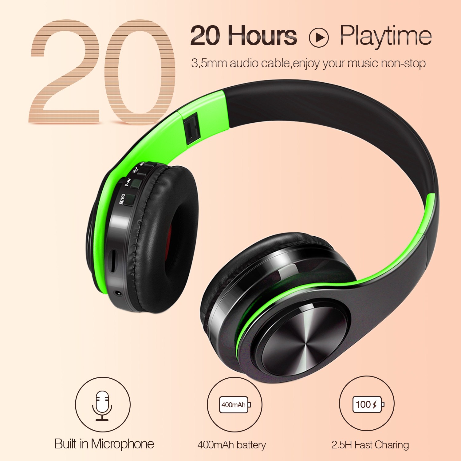 Girl Boy earphones Wireless Stereo Bluetooth Headphones Built-in Mic Soft Earmuffs Sports Headset BASS for ios and Android