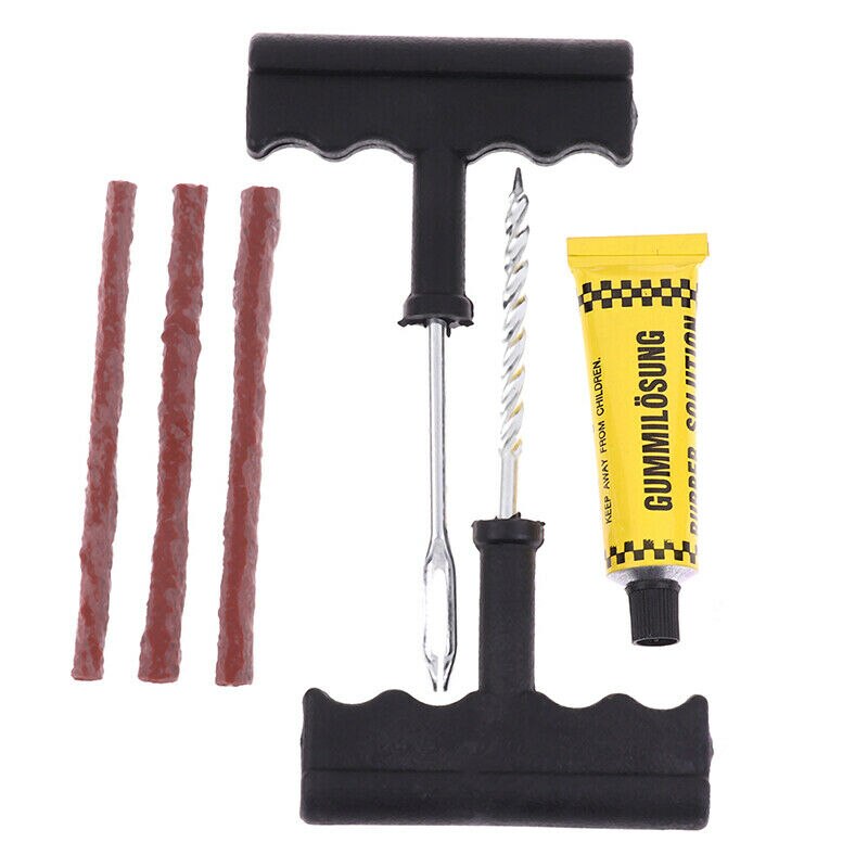 6 stks/set Automotive Tubeless Bandenreparatieset Patch Fix Tool Kit Draad Vork Boor Super Lijm Rubber Strips Handgereedschap