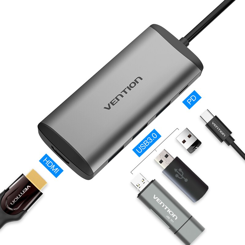 Ventie Thunderbolt 3 Dock Usb Hub Type C Naar Hdmi USB3.0 RJ45 Adapter Voor Macbook Samsung Dex S8/S9 huawei P30 Pro Usb C Adapter: grey CNBHB