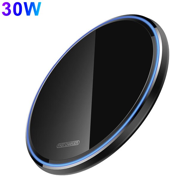 Quick 30W Qi Draadloze Oplader Voor Iphone 12 11 Pro Max X Xr Xs 8 Voor Samsung S21 S20 s10 Note 20 10 Inductie Snel Opladen Pad: 30W Black