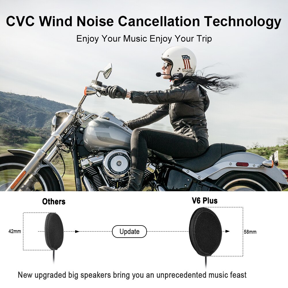 Fodsports  v6 plus motorcykel hjelm headset intercom 6 riders 1000m trådløs bluetooth interphone vandtæt intercomunicador fm