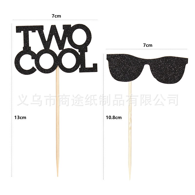Two Cool Sun Glasses Cake Inserting Card Two Cool Boy Birthday Party Paper Cups Cake Flag