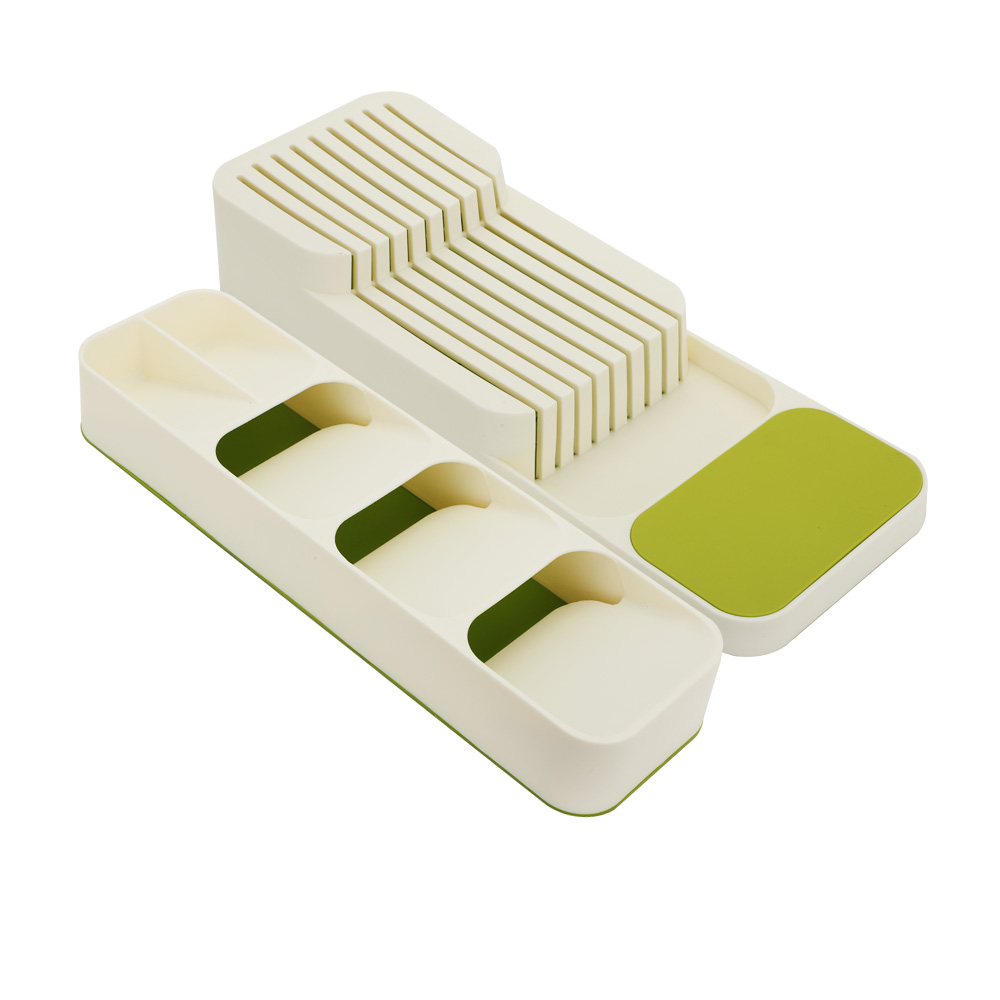 Kitchen Cutlery Storage Box Plastic Tray Knife Holder Tableware Organizer Spoon Fork Divider Container Knife Block Holder: White Set