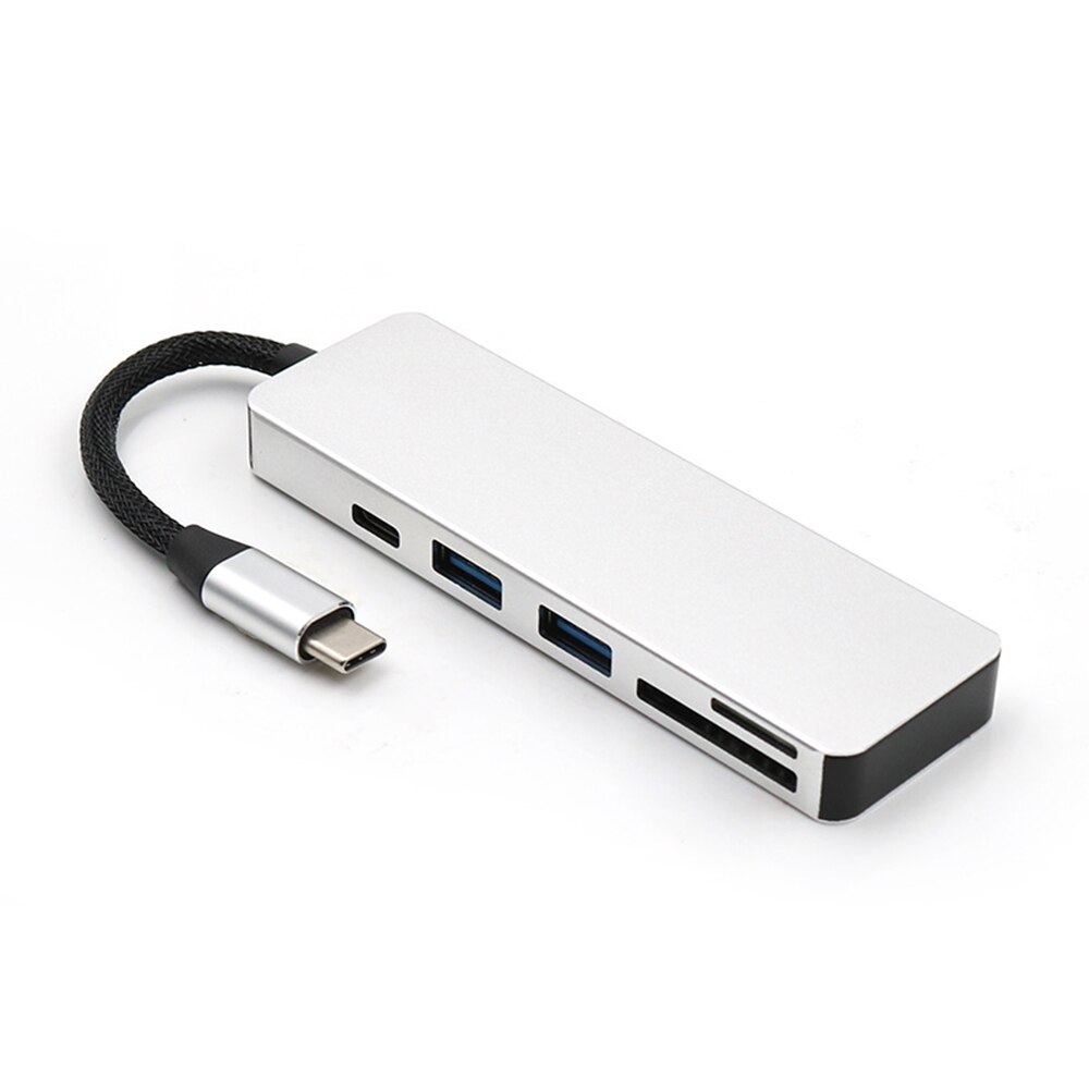 5- i -1 usb c hub multi-port adapter med 1 usb 3.1 port og 2 usb 3.0 porte sd tf kortlæser til type c enheder: Sølv