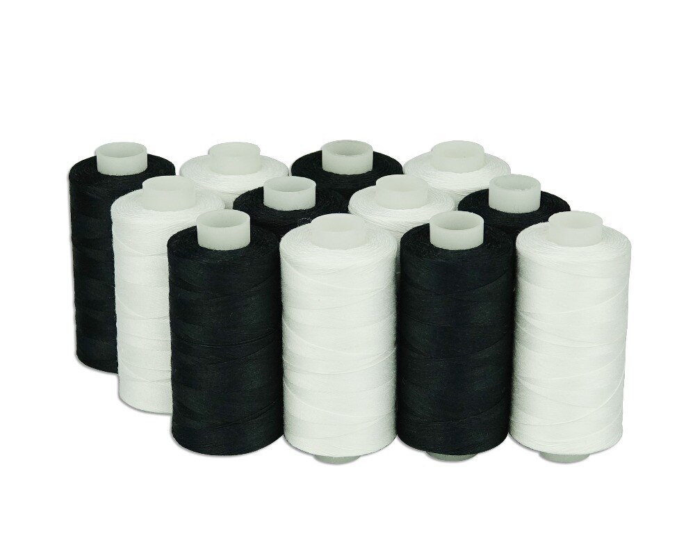 Jeu de fils à coudre en coton mercerisé | Simwire 12 cônes blanc noir 50s/3 pour Quilting, pièce à coudre, etc.-550 Yards chaque