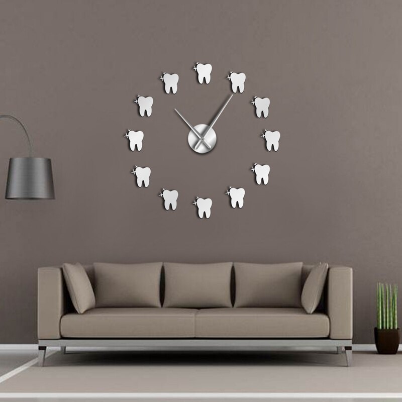 12 Teeth Sticker Dental Tooth Wall Art Modern Wall Clock Living Room Decorative Wall Watch Nurse Ornament Hygienist Dentist
