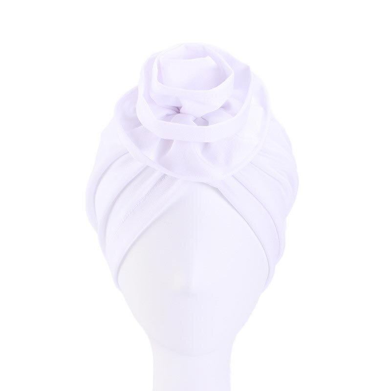Soild Floral Floral Women Turban Hat bohemian top flower turban african twist headwrap Ladies Hair Accessories India Hat: White