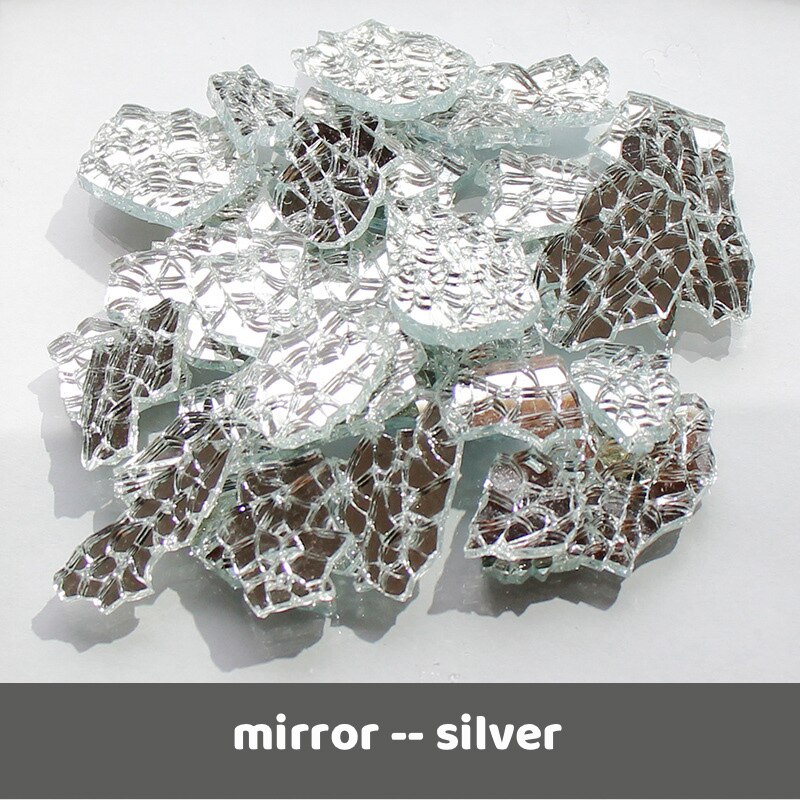 600g/21.16oz fragmentos de vidro translúcido mosaico telhas mulit cor espelho quebrado peças de vidro telha diy artesanato crack material: mirror silver