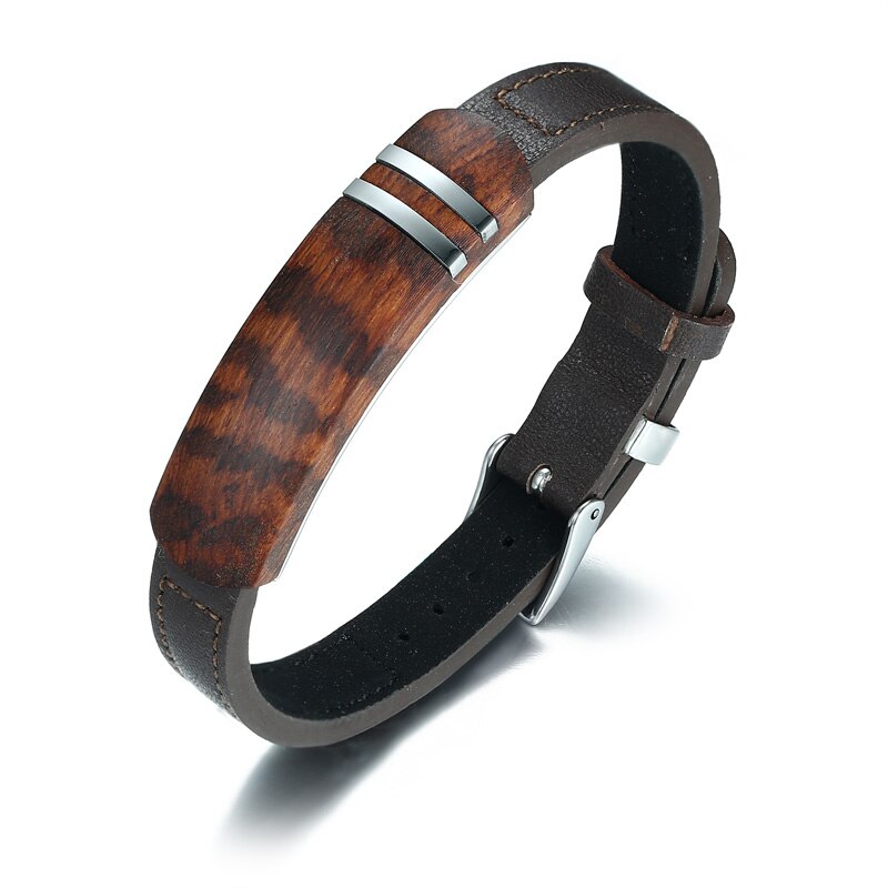 ROSEWOOD GENTS BRACELET FOR MEN ADJUSTABLE LEATHER WRISTBAND HIPSTER MAN JEWELRY