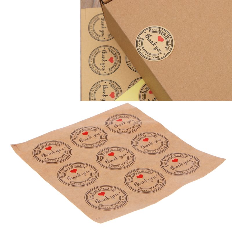 9Pcs 1.6 "Kraftpapier Dank U Zelfklevende Label Afdichting Stickers Ronde Vorm