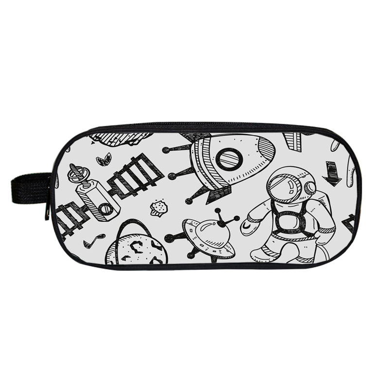 Cartoon DIY Pencil Case Kawaii Stationery Space Astronaut Alien Pen Bags For Boys Double Layer Kid School Pencil Cases