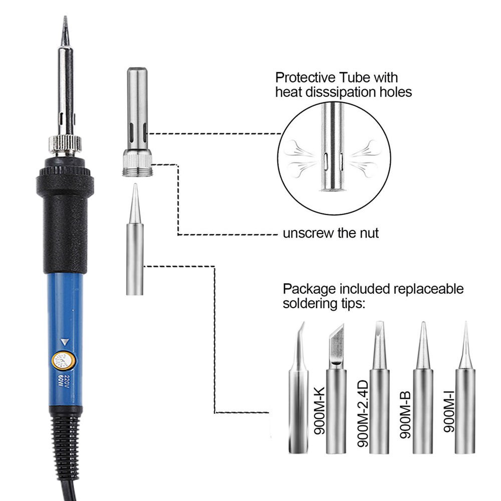 60W Soldering Iron Adjustable Temperature Electric Solder Iron Rework Station Mini Handle Heat Pencil Welding Repair Tools