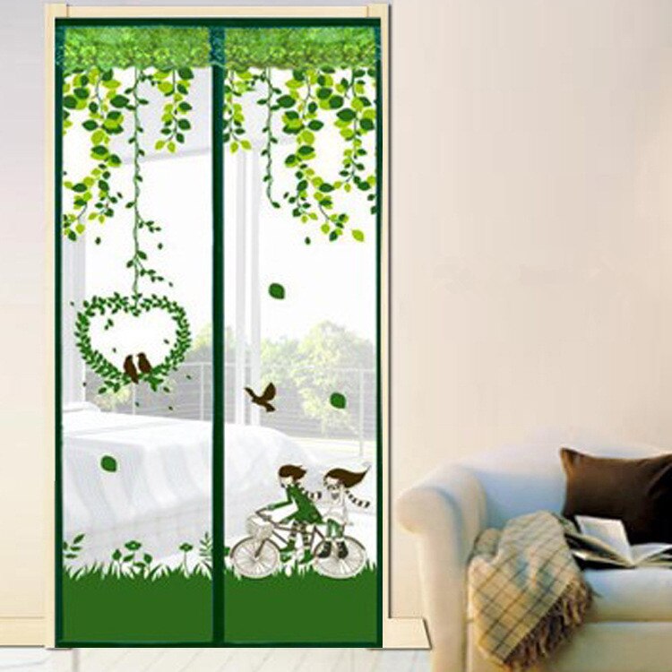 Style d'été fermeture maille moustiquaire écrans de fenêtre rideau Anti moustique magnétique Tulle rideau de douche porte écran: green / 90x210cm